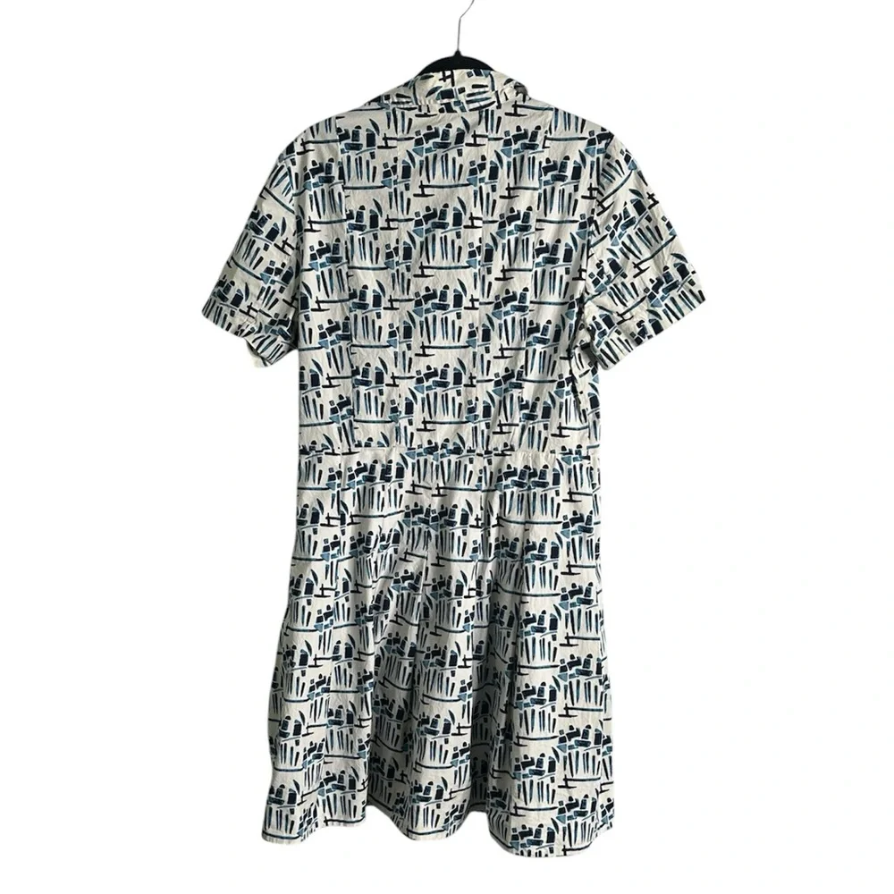Tory Burch geomagnetic Blue and White Patterned pleated Dress size 14